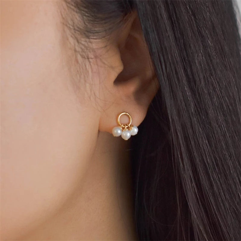 Natural Pearl 14K Filled Circle Earrings Fine Jewelry Vintage Women Earrings