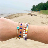 Baroque Pearl Evil Eye Bracelet Stainless Steel Beads Weave Bangle