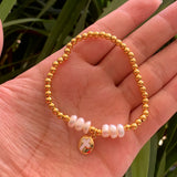 Baroque Pearl Evil Eye Bracelet Stainless Steel Beads Weave Bangle