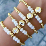 Baroque Pearl Evil Eye Bracelet Stainless Steel Beads Weave Bangle