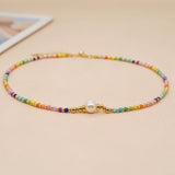 Natural Pearl Stainless Steel Choker Necklace Rainbow Pendant