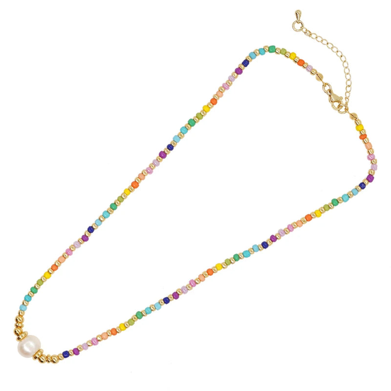 Natural Pearl Stainless Steel Choker Necklace Rainbow Pendant
