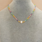 Natural Pearl Stainless Steel Choker Necklace Rainbow Pendant