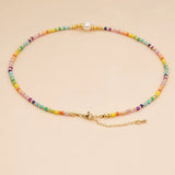 Natural Pearl Stainless Steel Choker Necklace Rainbow Pendant