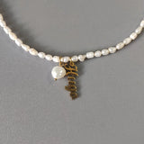 Natural Pearl Name Pendant Short Necklace Stainless Steel Chain 