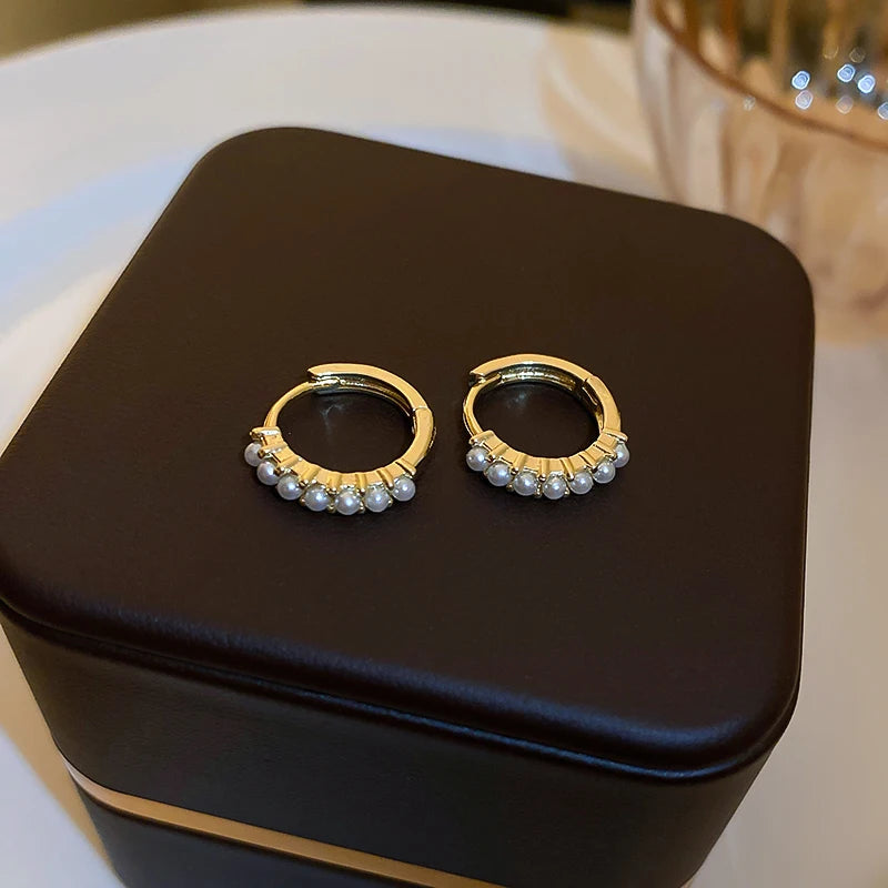 Natural Pearl Hoop Earrings for Women Girls Small Huggie Pierced Earrings
