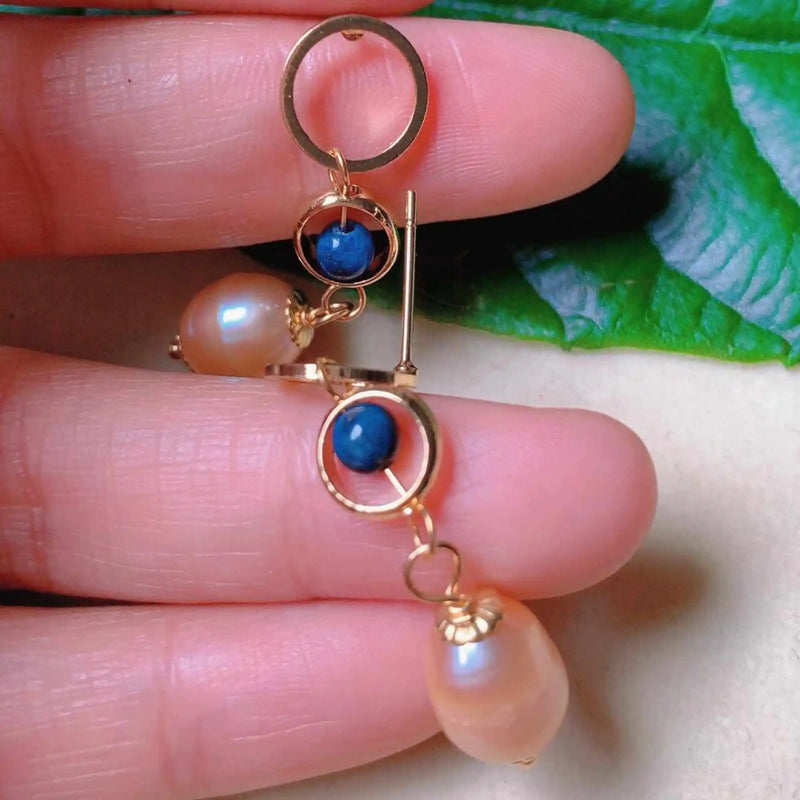 Natural Pearl Lapis Lazuli Eardrop 18k Earrings Wedding Jewelry
