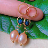 Natural Pearl Lapis Lazuli Eardrop 18k Earrings Gift