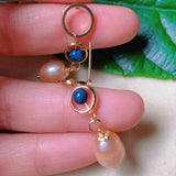 Natural Pearl Lapis Lazuli Eardrop 18k Earrings Gift