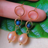 Natural Pearl Lapis Lazuli Eardrop 18k Earrings Gift