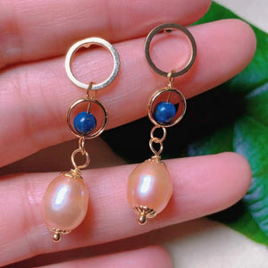 Natural Pearl Lapis Lazuli Eardrop 18k Earrings Gift
