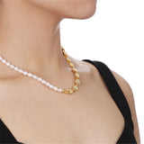 Pearl Necklace Brass Plated Chain Vintage Women Jewelry