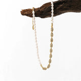 Pearl Necklace Brass Plated Chain Vintage Women Jewelry