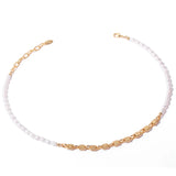 Pearl Necklace Brass Plated Chain Vintage Women Jewelry