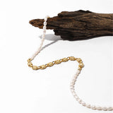 Pearl Necklace Brass Plated Chain Vintage Women Jewelry