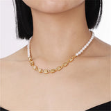 Pearl Necklace Brass Plated Chain Vintage Women Jewelry
