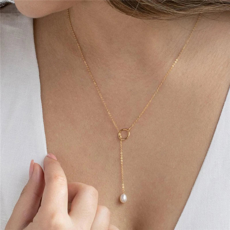 Natural Pearl Necklace 14K Filled Choker Pendants Boho Collier Femme Kolye