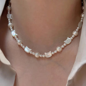 Natural Pearl Necklaces For Women Cat Head Beads Womens Choker Necklaces