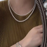 Natural Pearl Double Layered Beading Necklace for Women