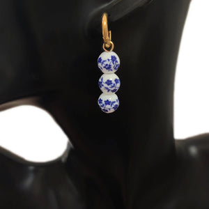 Chinese Style Natural Pearl Pendant Earrings with Ceramic Beads