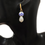 Chinese Style Natural Pearl Pendant Earrings with Ceramic Beads