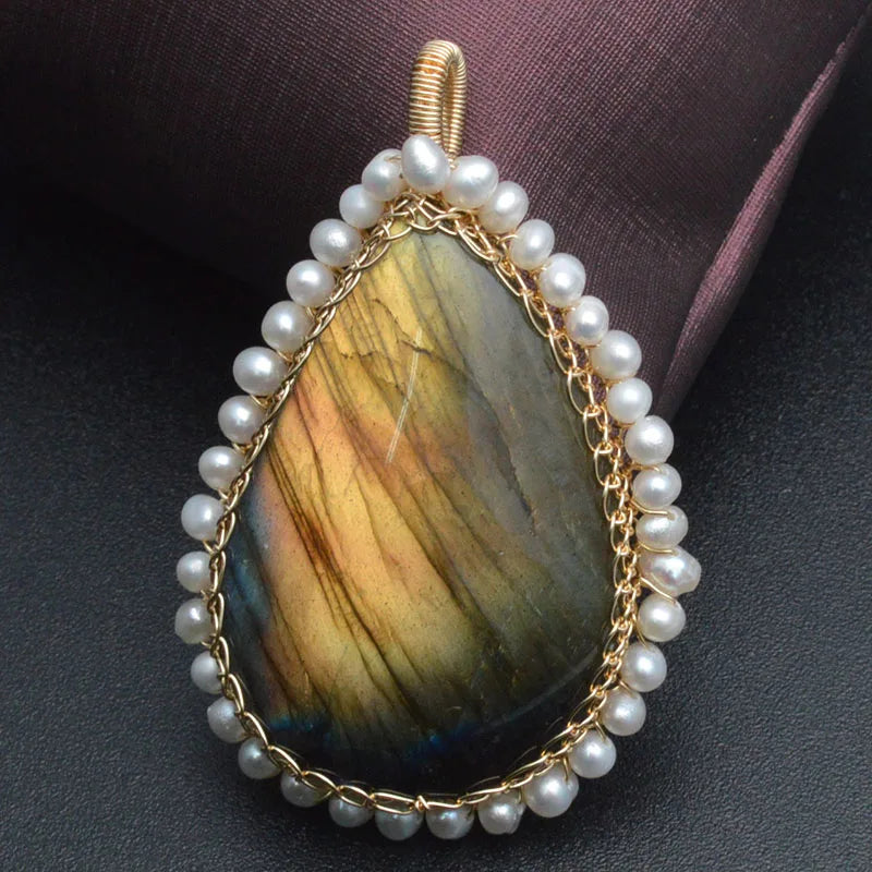 Freshwater Pearl Pendant Copper Wire Water Droplet Shape Jewelry