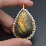 Freshwater Pearl Pendant Copper Wire Water Droplet Shape Jewelry