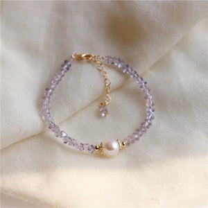 Purple Crystal Charm Bracelet Vintage Style Beaded Jewelry Gift