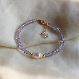 Purple Crystal Charm Bracelet Vintage Style Beaded Jewelry Gift