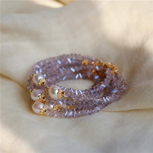 Purple Crystal Charm Bracelet Vintage Style Beaded Jewelry Gift