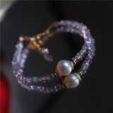 Purple Crystal Charm Bracelet Vintage Style Beaded Jewelry Gift