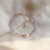 Purple Crystal Charm Bracelet Vintage Style Beaded Jewelry Gift