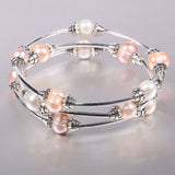 Natural Pearl Round Zinc Alloy Tori Three Ring Bead Bracelet