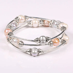 Natural Pearl Round Zinc Alloy Tori Three Ring Bead Bracelet