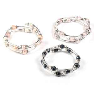 Natural Pearl Round Zinc Alloy Tori Three Ring Bead Bracelet