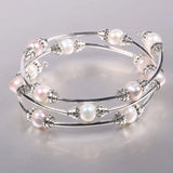 Natural Pearl Round Zinc Alloy Tori Three Ring Bead Bracelet