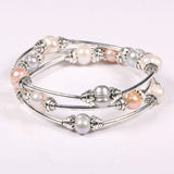 Natural Pearl Round Zinc Alloy Tori Three Ring Bead Bracelet