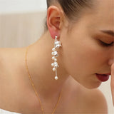 Natural Pearl Tassel Asymmetric Earrings Romantic Bell Flower Charm