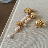 Pearl Tassel Asymmetric Earrings French Romantic Bell Flower Charm Jewelry