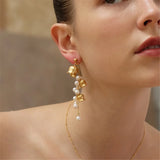Pearl Tassel Asymmetric Earrings French Romantic Bell Flower Charm Jewelry