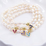 Pearl Evil Eye Bracelet Heart/Hand/Flower Weave Freshwater Pearl Charm Bangle