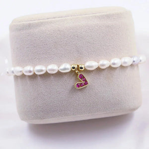 Pearl Evil Eye Bracelet Heart/Hand/Flower Weave Freshwater Pearl Charm Bangle