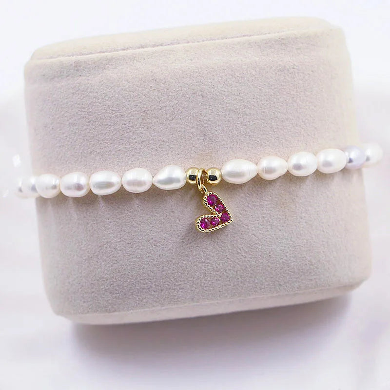 Pearl Evil Eye Bracelet Heart/Hand/Flower Weave Freshwater Pearl Charm Bangle