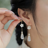 Natural Pearl Agate Earrings Ancient Style Women Ear Studs Shell Flower