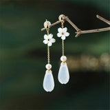Natural Pearl Agate Earrings Ancient Style Women Ear Studs Shell Flower
