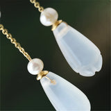 Natural Pearl Agate Earrings Ancient Style Women Ear Studs Shell Flower
