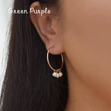 Natural Pearls Earrings 30MM Hoop 14k Filled Circle Earrings Boho Brincos