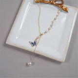 Natural Pearls Women Necklace Butterfly Pendant 925 Sterling Silver
