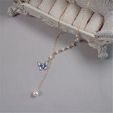 Natural Pearls Women Necklace Butterfly Pendant 925 Sterling Silver