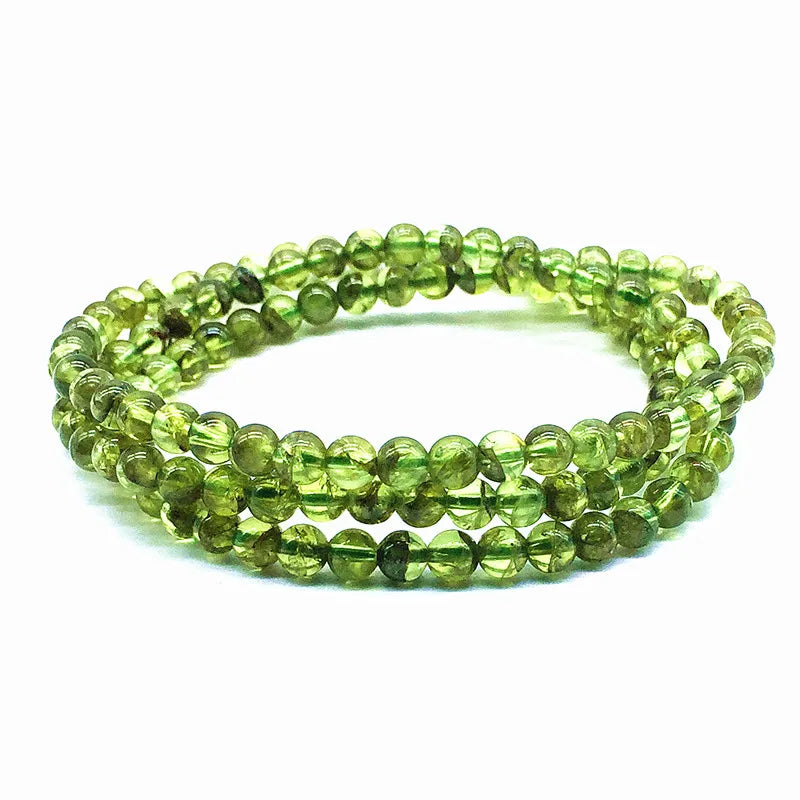 Natural Peridot Olivine Stone Bead Bracelets 4-4.5mm 3 Circle Elastic